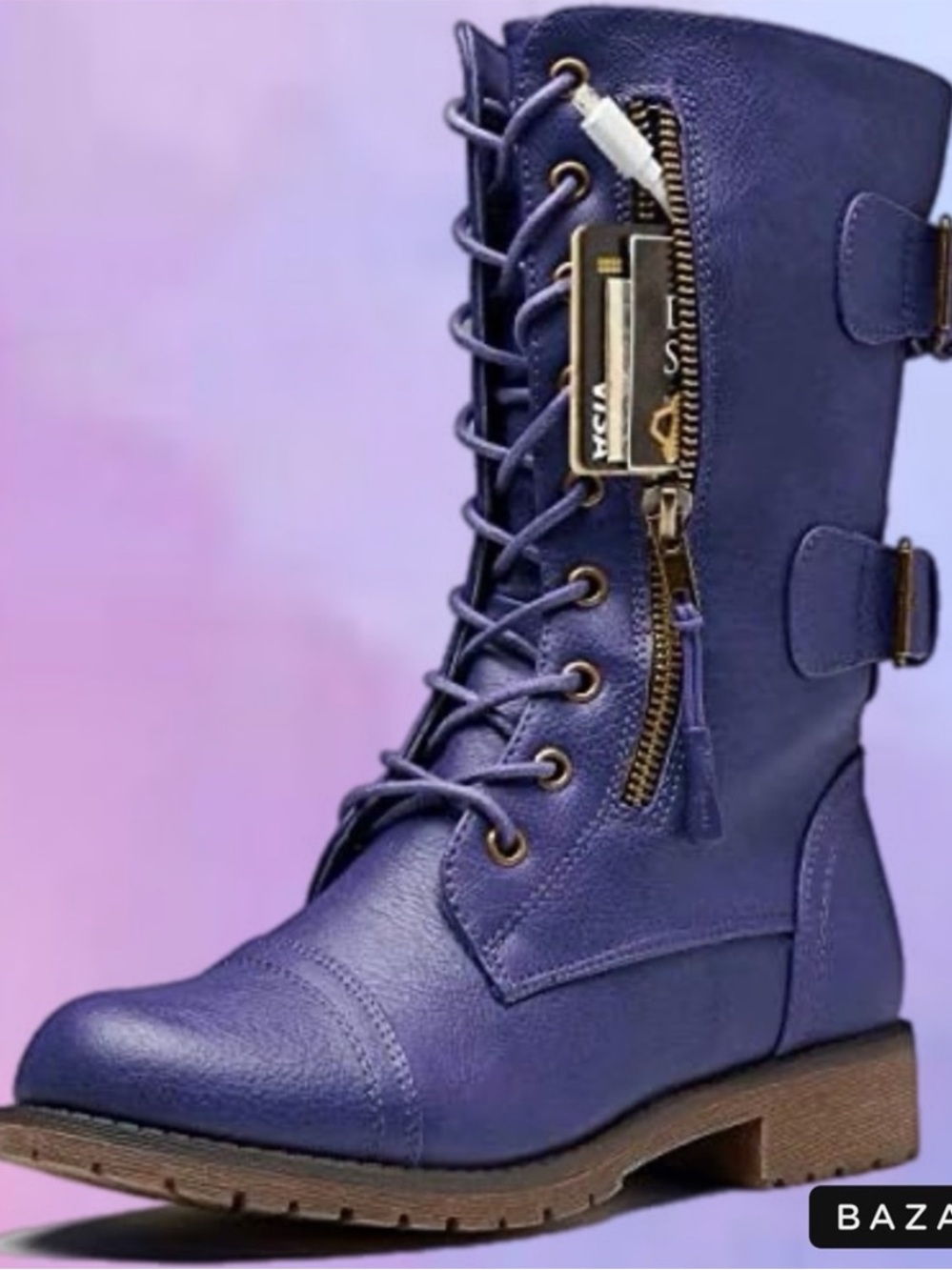 Daily Shoes Purple Moto Boots Pocket Buckles 9.5
